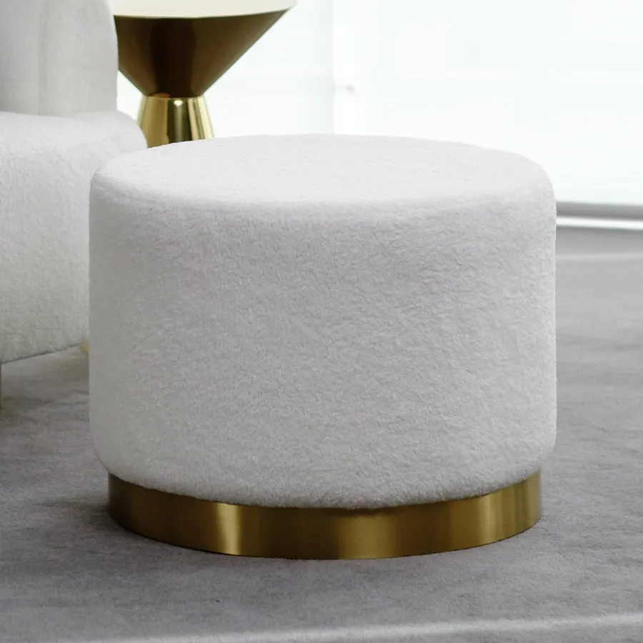 Boucle Ottoman Stool - Gold Base - 60cm