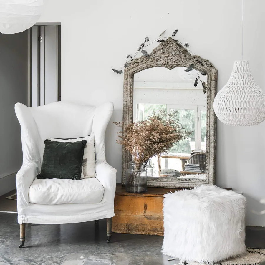 Fur Pouf Ottoman Stool - White