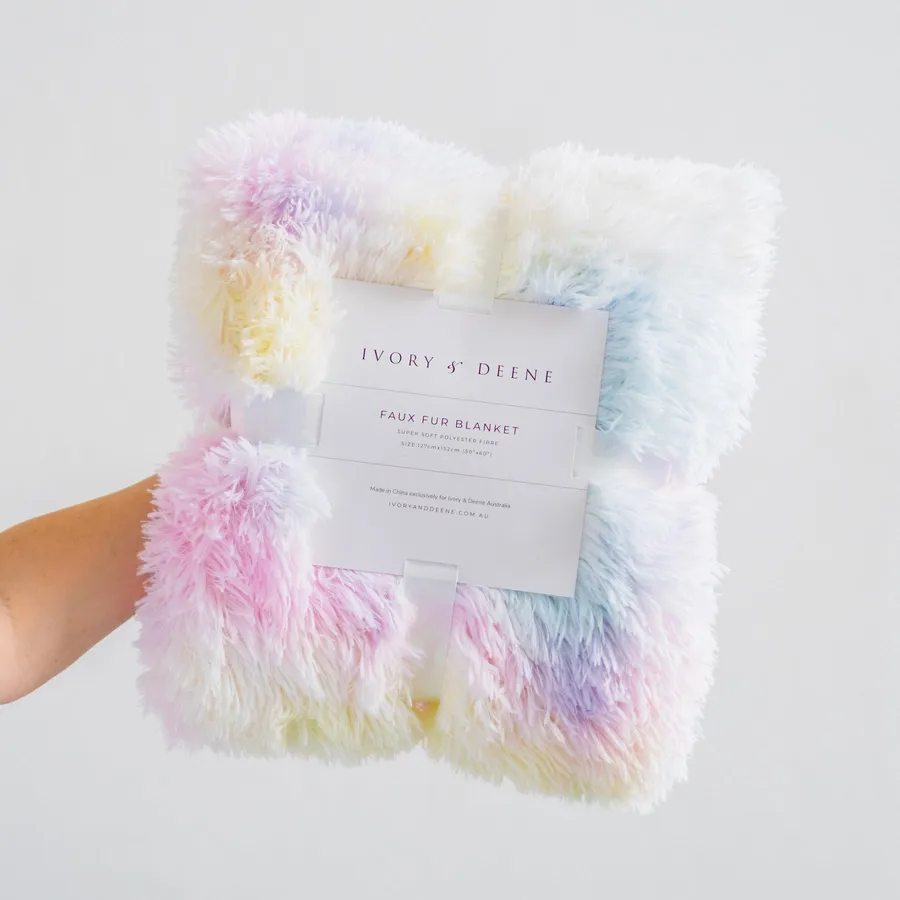Rainbow Tie Dye Shaggy Fur Unicorn Blanket