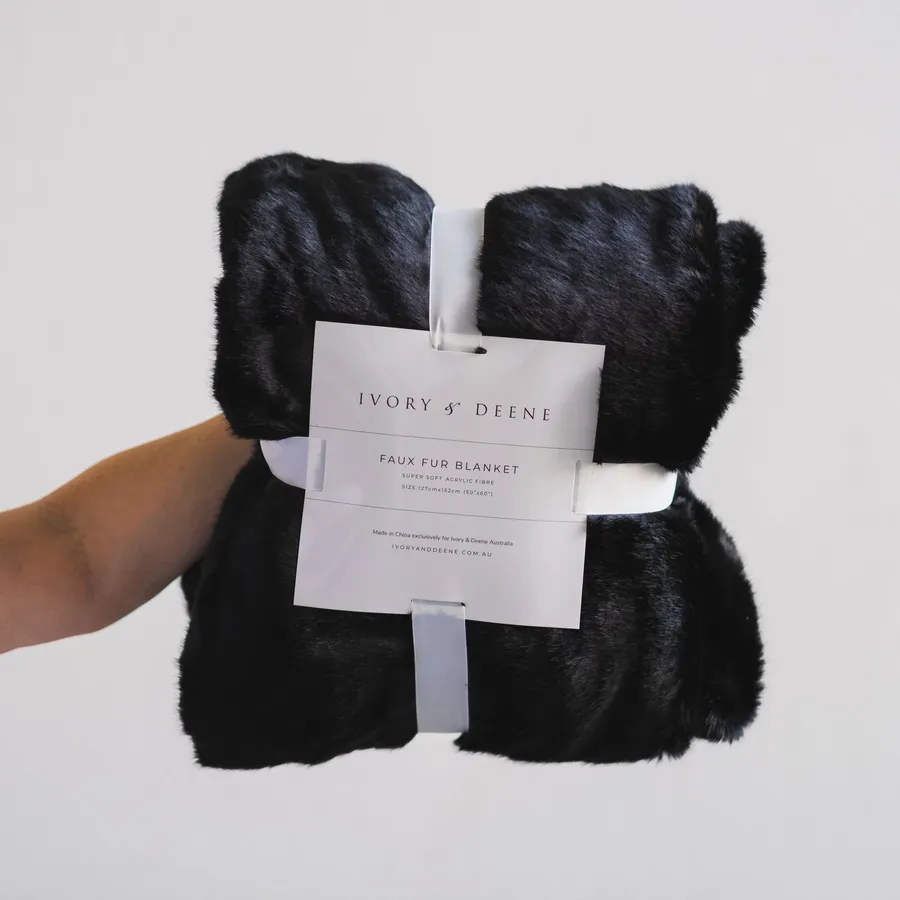 Luxury Faux Fur Throw Blanket - Black Fox