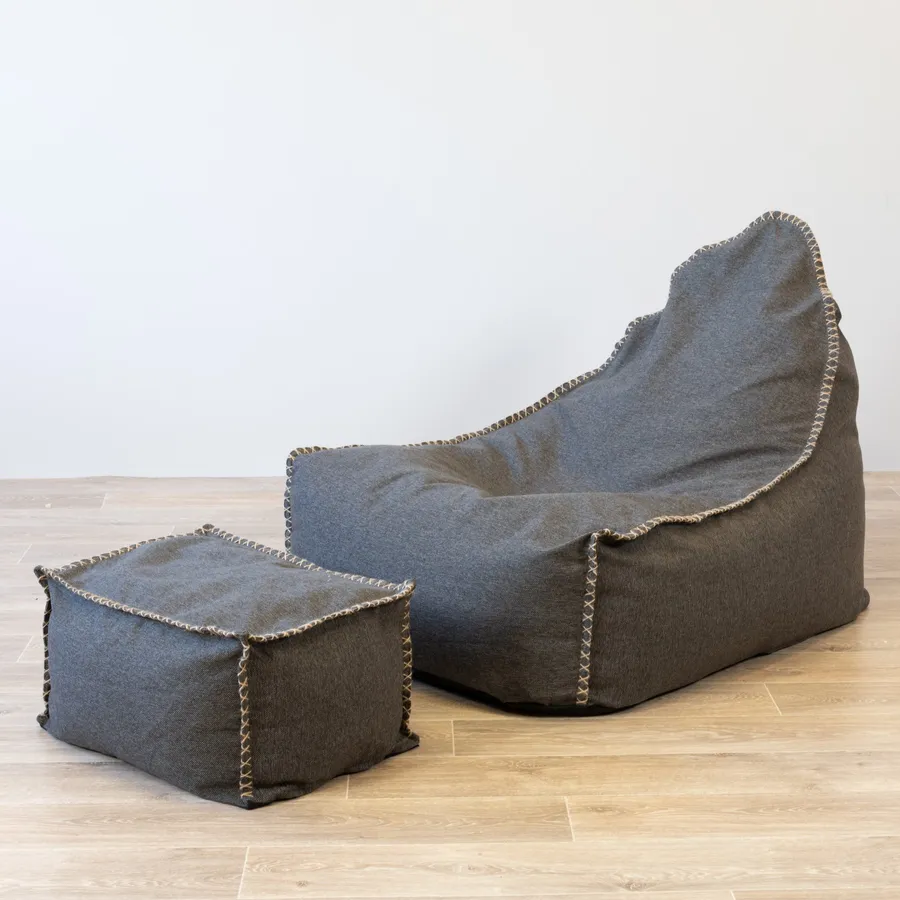 Linen Bean Bag And Ottoman - Charcoal