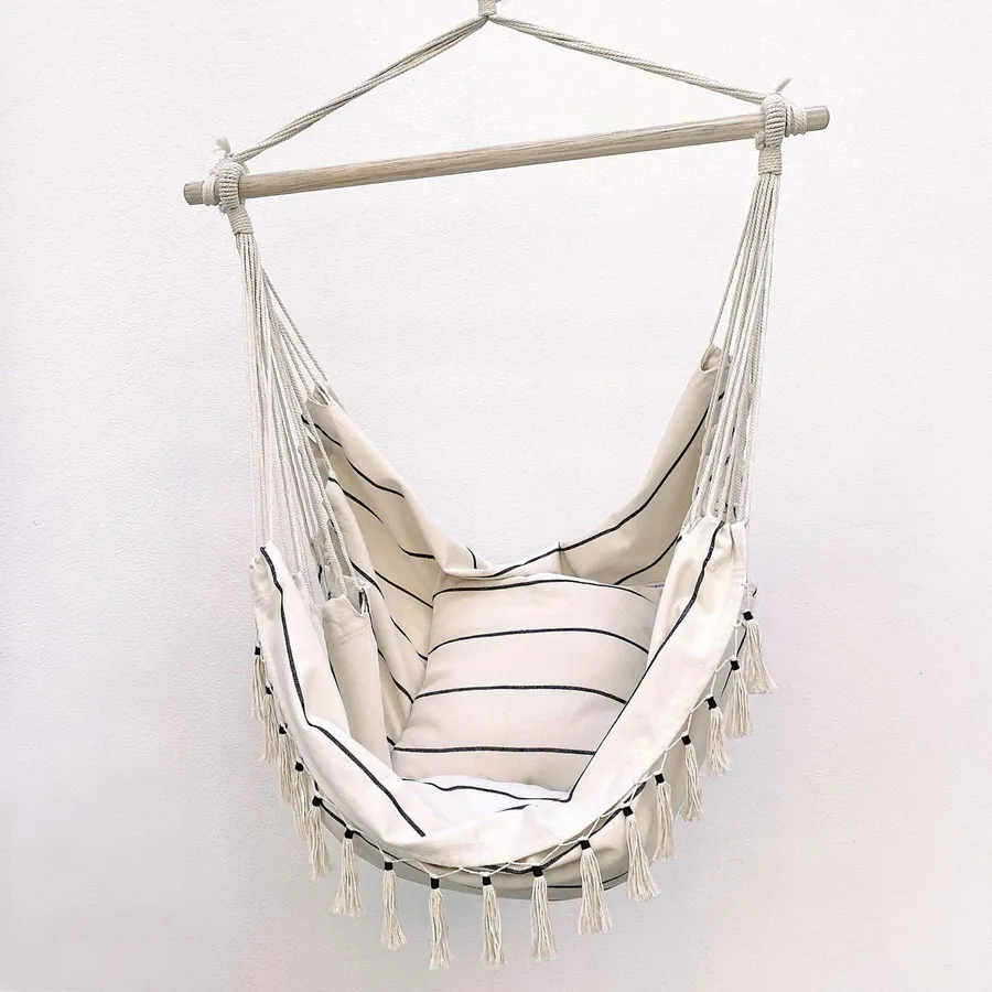 Soho Pinstripe Hanging Hammock Chair With Matching Cushions
