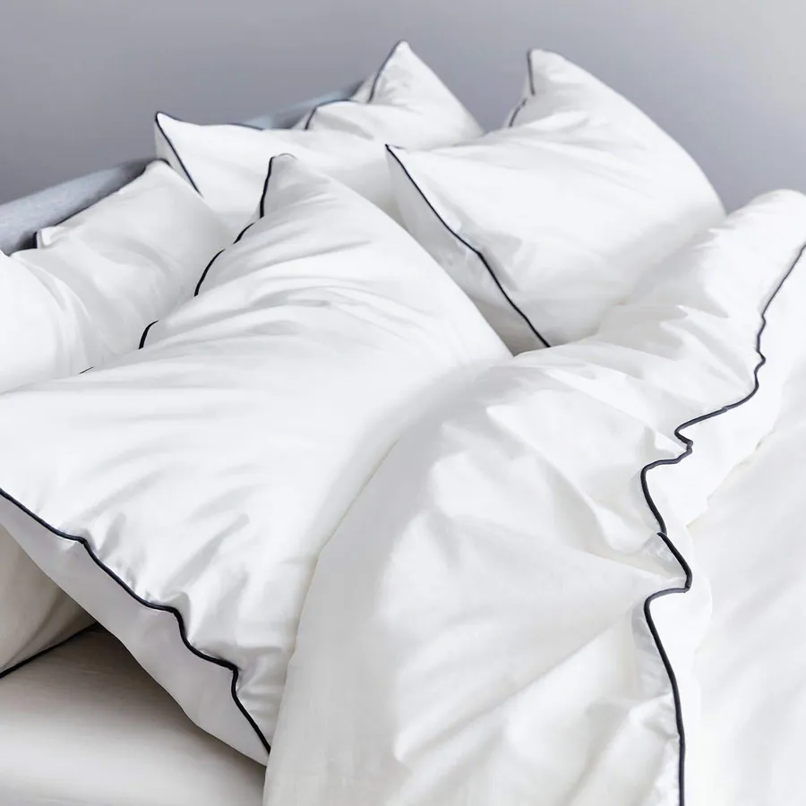 Plaza Collection White Quilt Cover Set - Black Piping