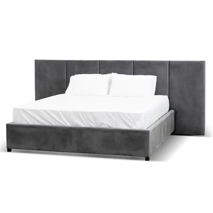 Amado King Bed Frame - Charcoal Velvet with Storage by Interior Secrets - AfterPay Available
