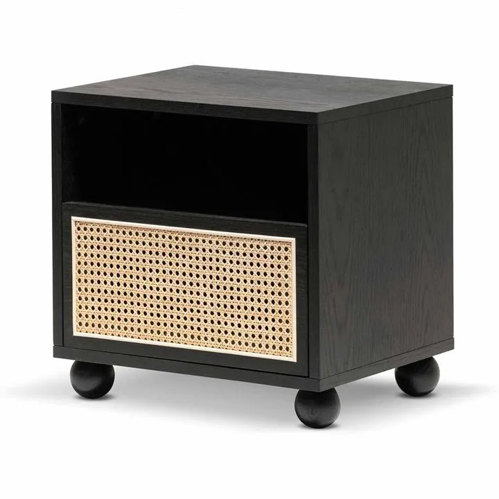 Haley Wooden Side Table with Rattan Front - Black by Interior Secrets - AfterPay Available