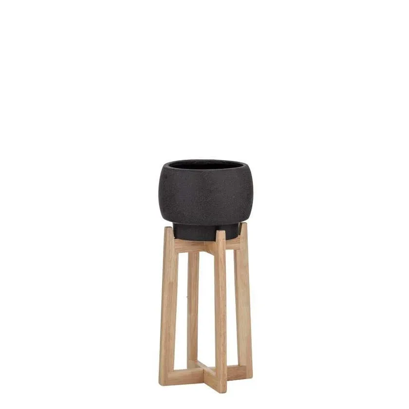 Shiloh Planter with Wooden Stand Black 440mm