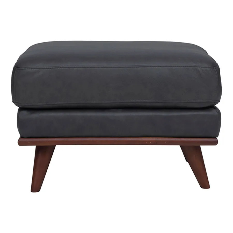 Astrid Ottoman in Leather Slate / Brown Leg