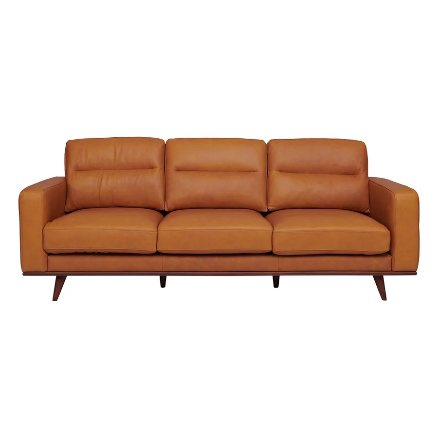 Astrid 3 Seater Sofa in Leather Russet / Brown Leg