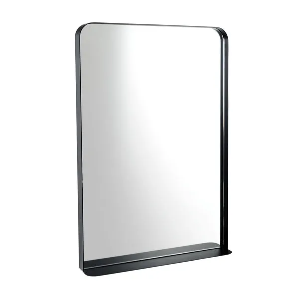 Luxe Helsinki Black Metal Frame Bathroom Mirror With Shelf - 50cm x 75cm