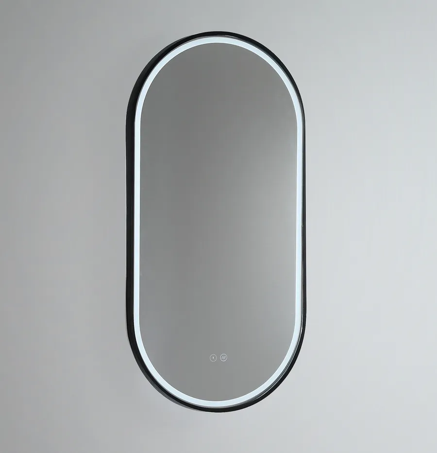 Gatsby Pill Shaped LED Mirror with Matt Black Frame - 90 x 45cm or 120 x 45cm 900mm x 450mm