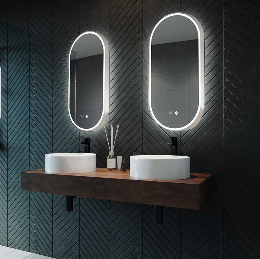 Gatsby Pill Shaped LED with Brushed Nickel Frame - 90 x 45cm or 120 x 45cm 900mm x 450mm