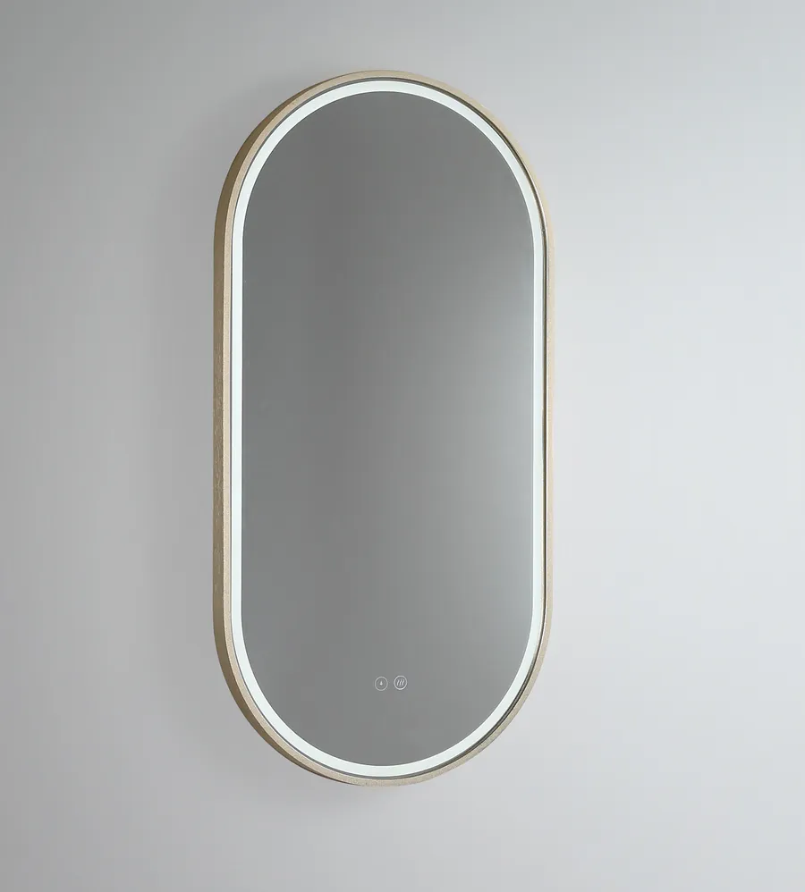 Gatsby Pill Shaped LED Mirror with Brushed Brass Frame - 90 x 45cm or 120 x 45cm 900mm x 450mm
