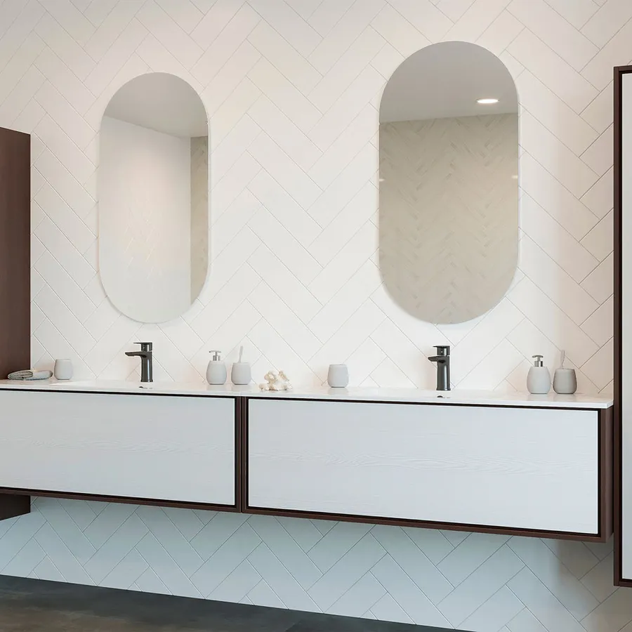 Pill Shape Polished Edge Bathroom Mirror 100cm x 50cm Glue-to-Wall No Demister