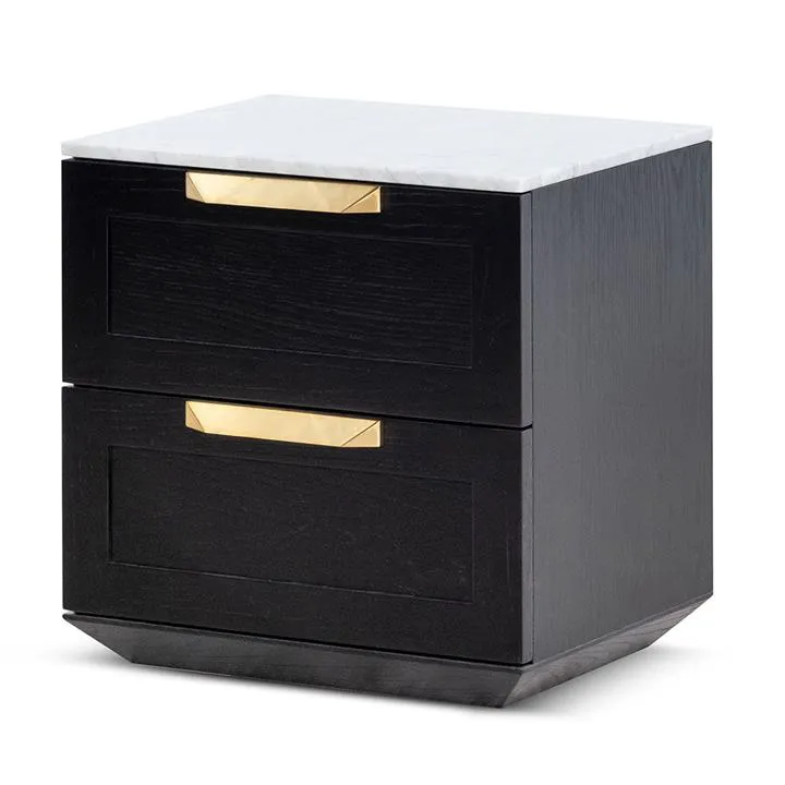 Nelda Bedside Table - Black with Marble Top by Interior Secrets - AfterPay Available