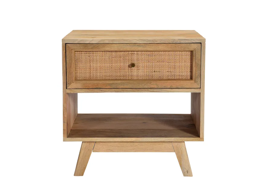 Tulum Mango Wood and Rattan Bedside Table - 1 Drawer