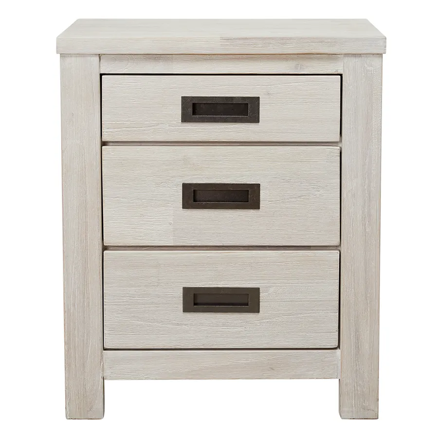 California Bedside Table Brushed White - 3 Drawer