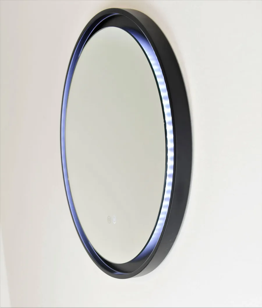 Eclipse Dimmable Frontlit LED Mirror With Black Frame &amp; Colour Switch - 60cm / 80cm 600mm / 60cm Diameter No