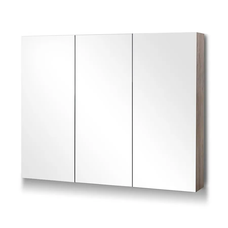 3 Door Mirrored Cabinet Wood Finish 90cm x 72cm
