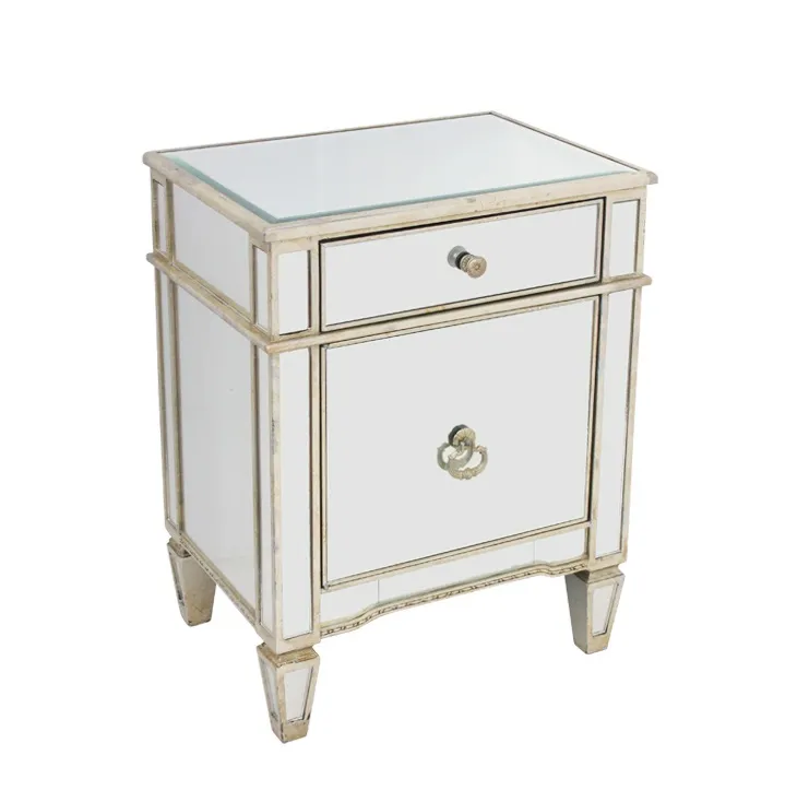 Antique Mirrored Bedside Cabinet 56cm x 41cm x 72cm