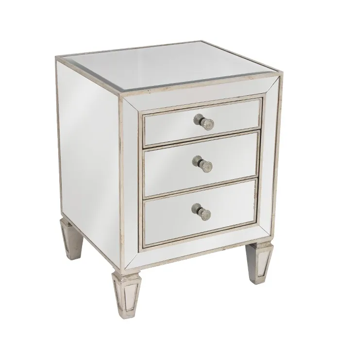 Antique Mirrored Bedside with 3 Drawers 50cm x 45cm x 66cm