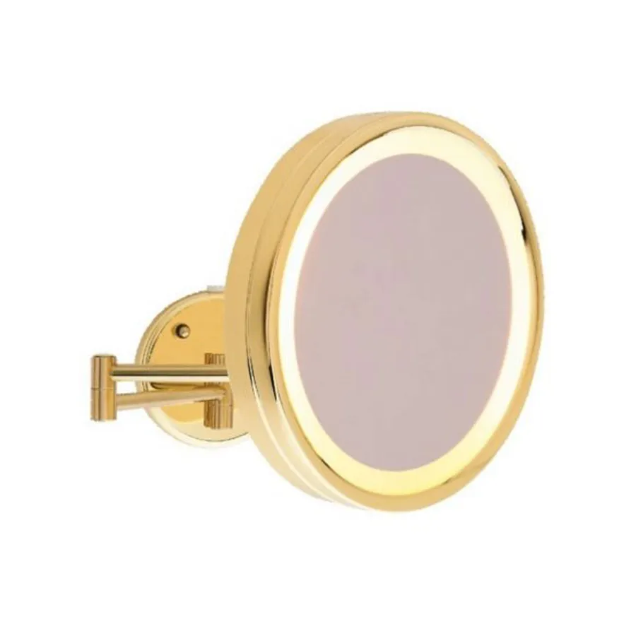 Gold Round Shaving/Make Up Mirror LED Light 3x Magnification 25cm