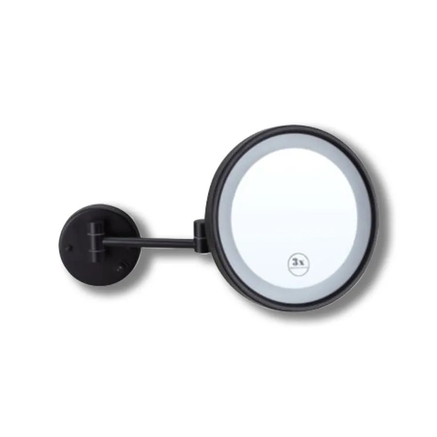 Black Round Shaving/Make Up Mirror LED Light 3x Magnification 25cm