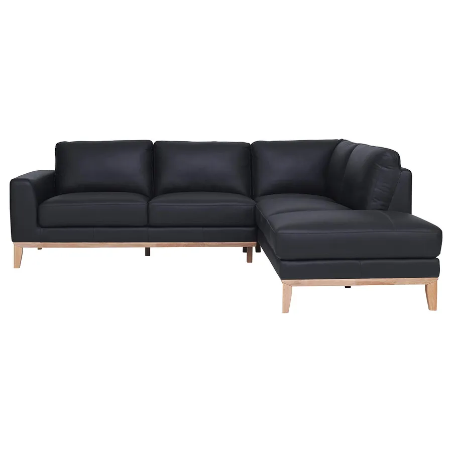 Dante 2.5 Seater Sofa + Chaise RHF in Leather Black
