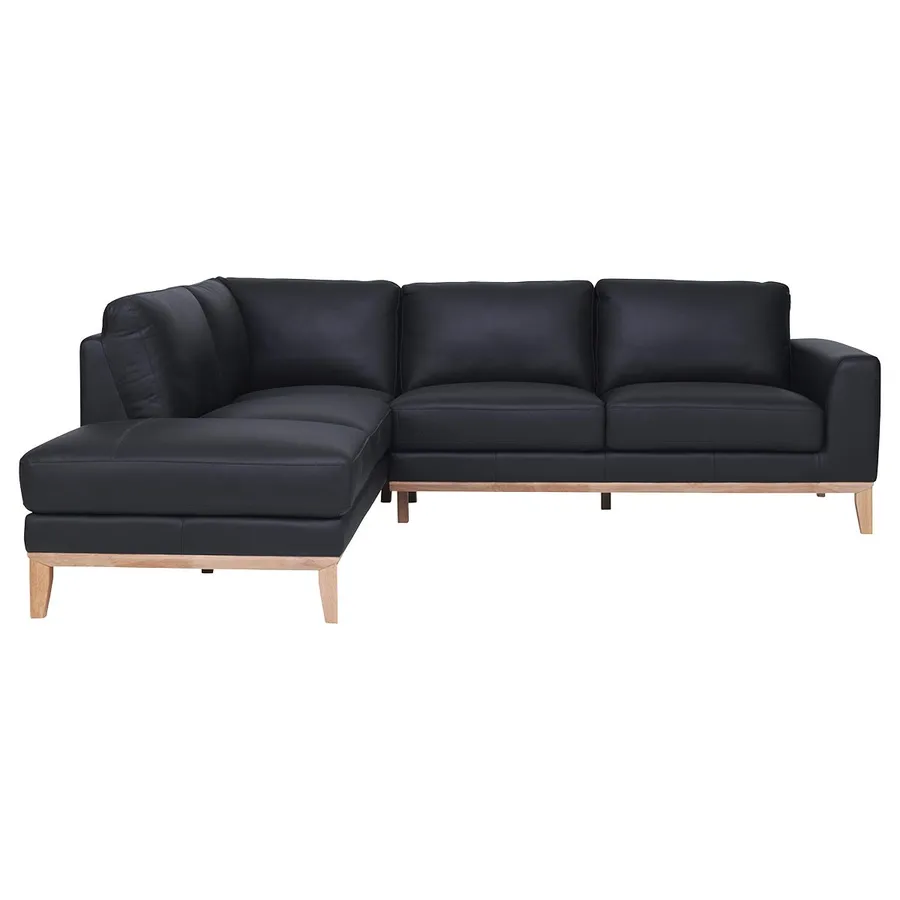 Dante 2.5 Seater Sofa + Chaise LHF in Leather Black