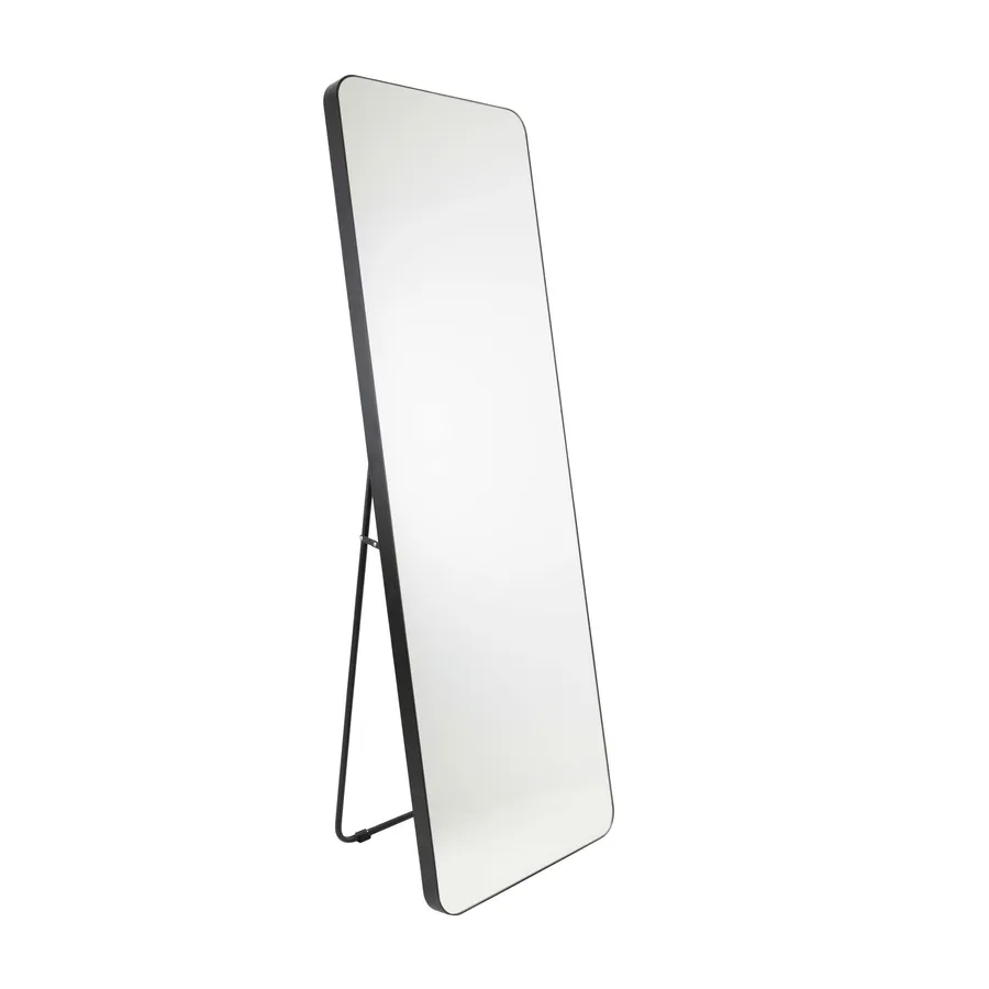 Luxe Talinn Radius Corners Black Metal Mirror With Stand - 50cm x 150cm