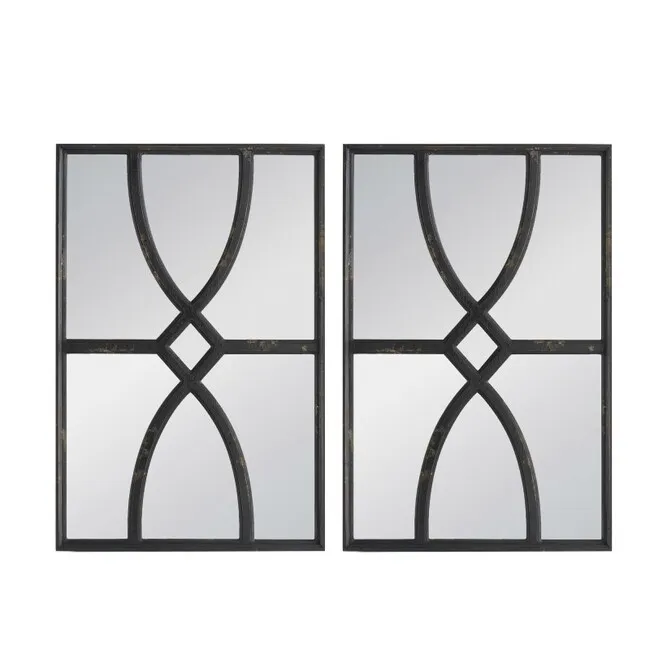 Sebi Carved Distressed Black Wall Mirrors (Set of 2) 40cm x 60cm