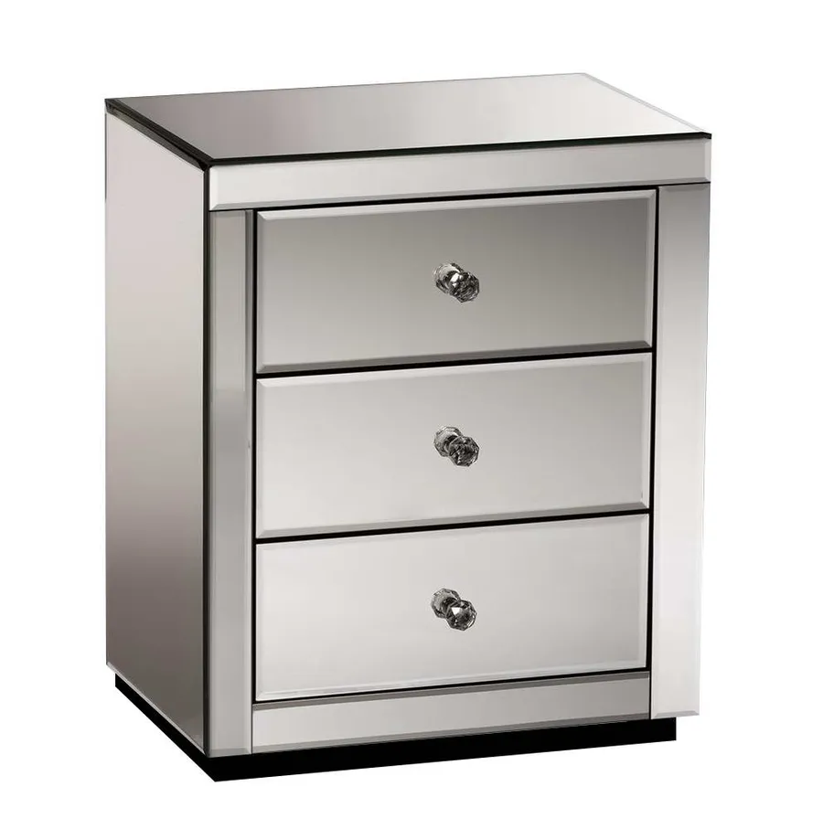 3 Drawer Mirrored Bedside Smoke 40cm x 58cm