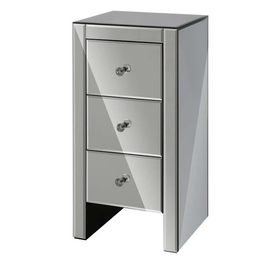 Smoke 3 Drawer Mirrored Bedside 30cm x 60cm