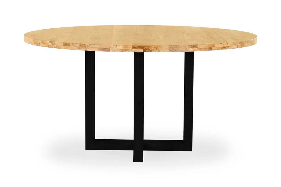 Bronte 150cm Round Timber Dining Table With Oak Legs in Black, by Lounge Lovers