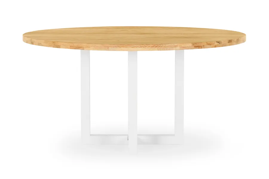 Bronte Round Brushed 150cm Coastal Dining Table in White, Solid American Oak, by Lounge Lovers