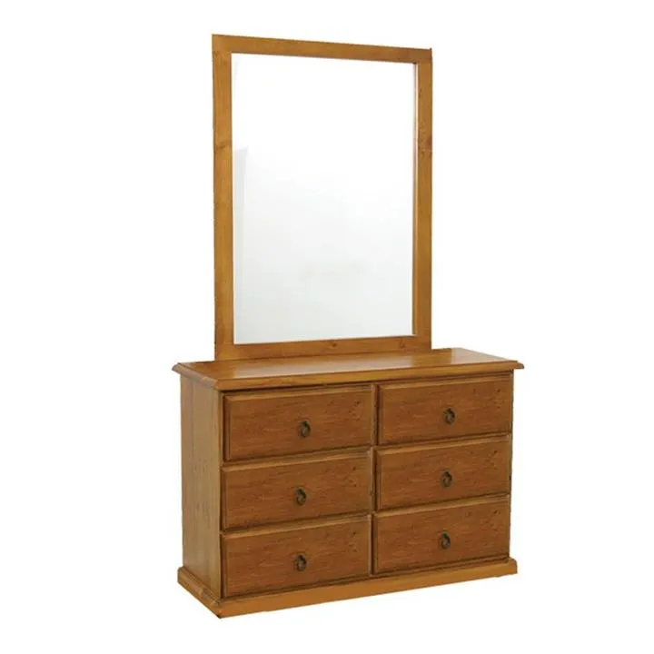 Alford Pine Timber 6 Drawer Dresser with Mirror
