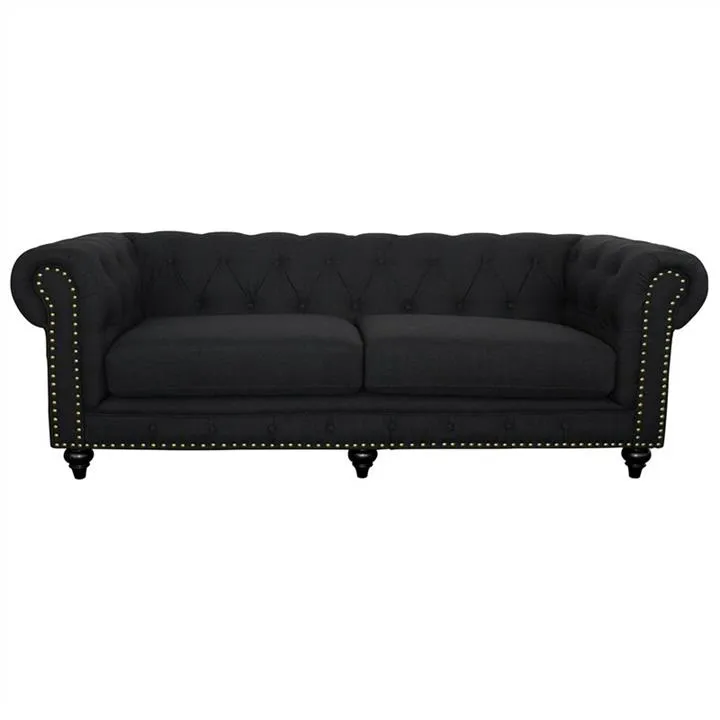 Chanster Fabric Chesterfield Sofa, 3 Seater, Black