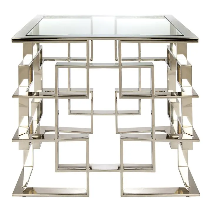 Masa Glass Topped Stainless Steel Side Table