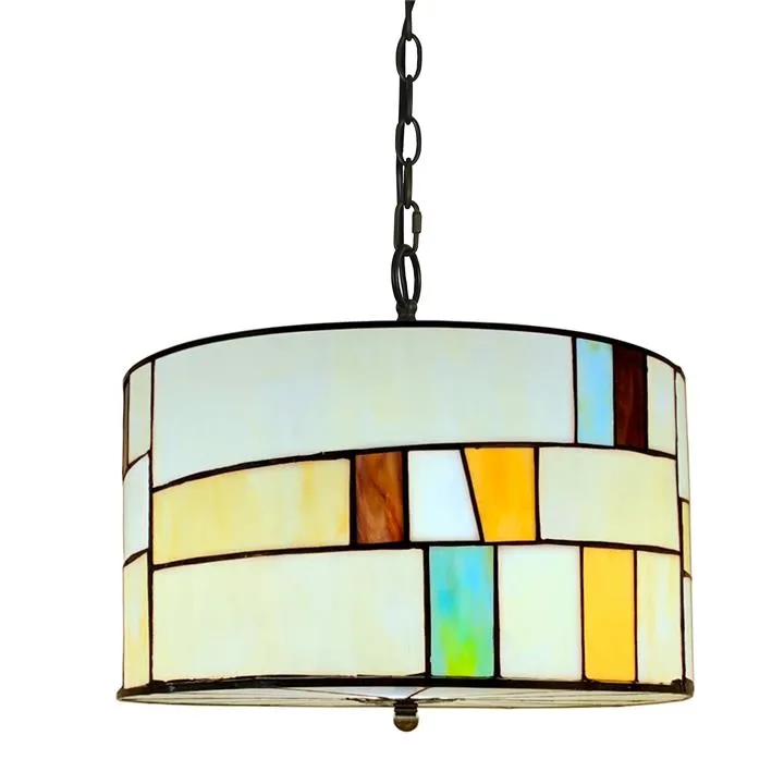 Mallory Tiffany Stained Glass Drum Pendant Light, Large