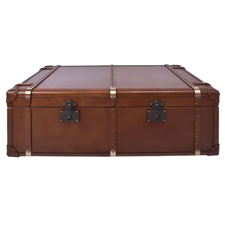 Capetown Aged Leather Vintage Trunk Coffee Table, 126cm