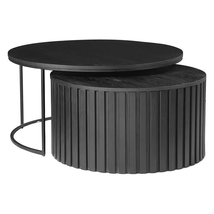 Blanco Wood & Steel Round Nesting Coffee Table Set, 90cm, Black