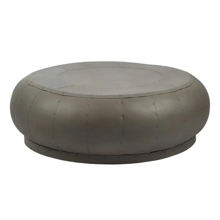 Omega Riveted Iron Round Coffee Table, 108cm, Antique Zinc