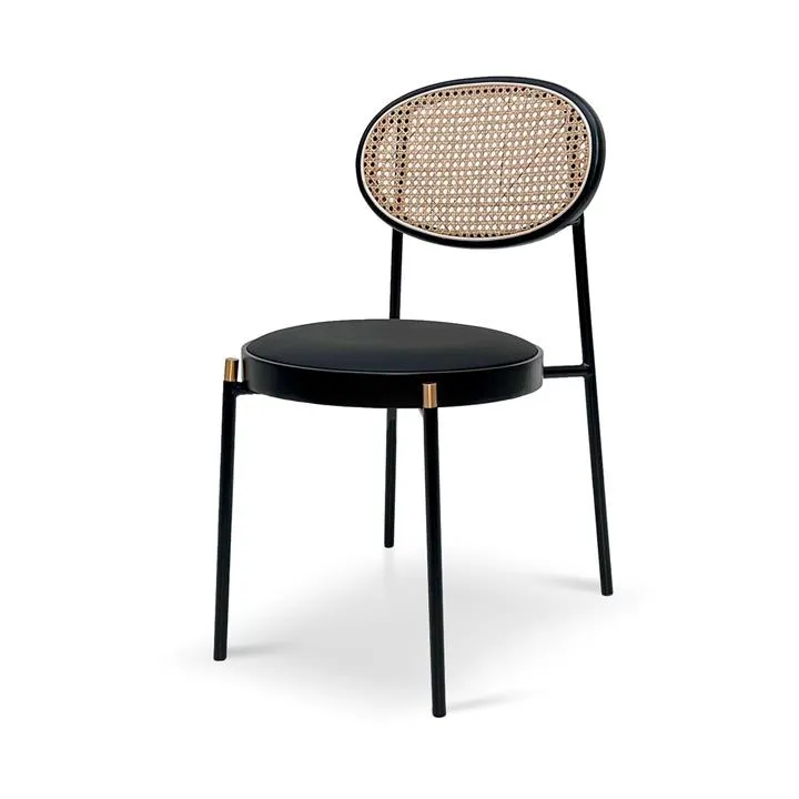 Lesley Natural Rattan Dining Chair - Black with Brass Cap by Interior Secrets - AfterPay Available