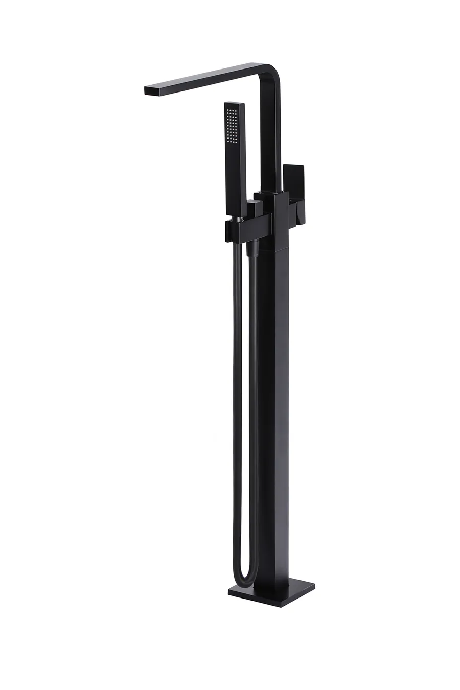 Meir | MATTE BLACK SQUARE FREESTANDING BATH SPOUT AND HAND SHOWER