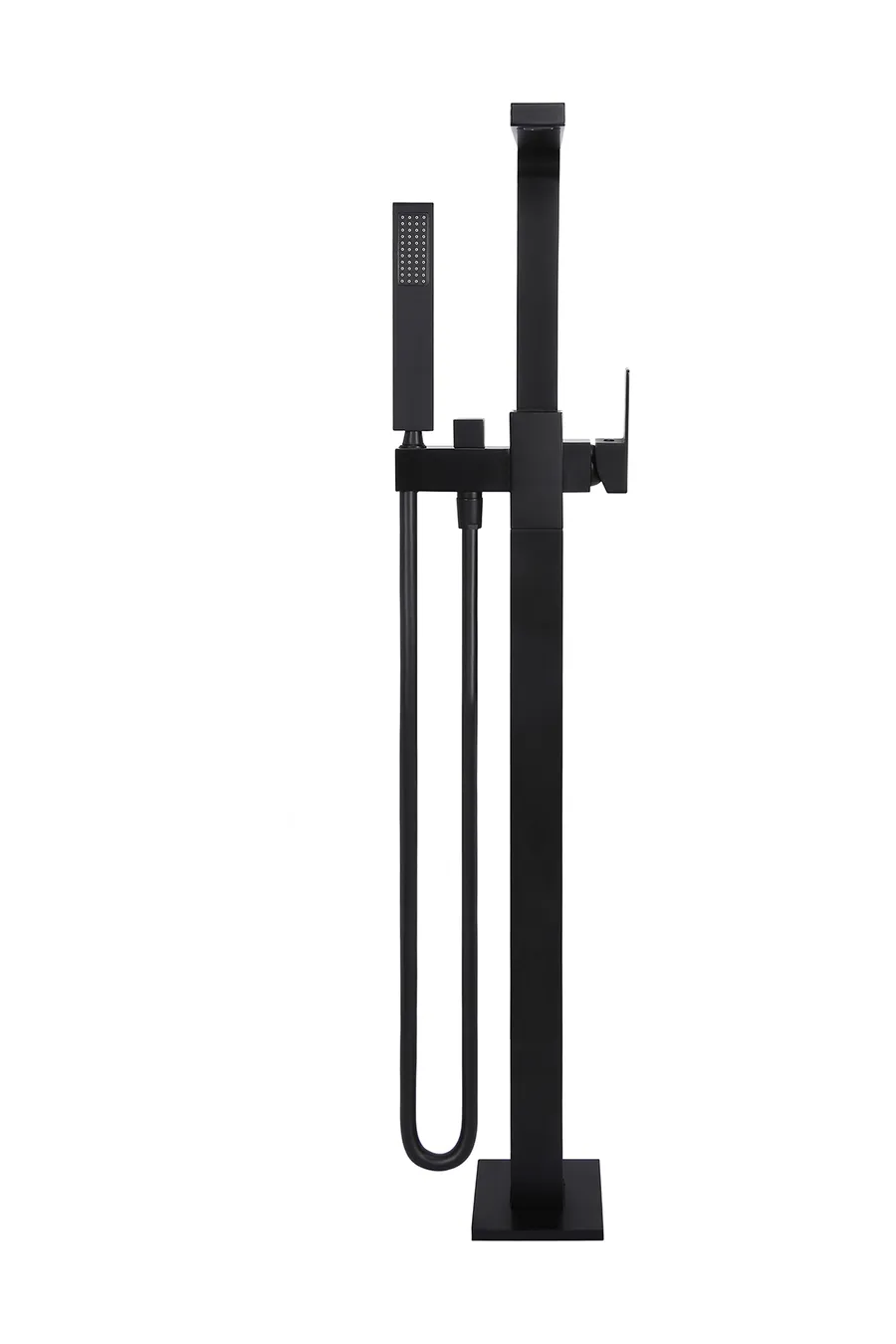 Meir | MATTE BLACK SQUARE FREESTANDING BATH SPOUT AND HAND SHOWER