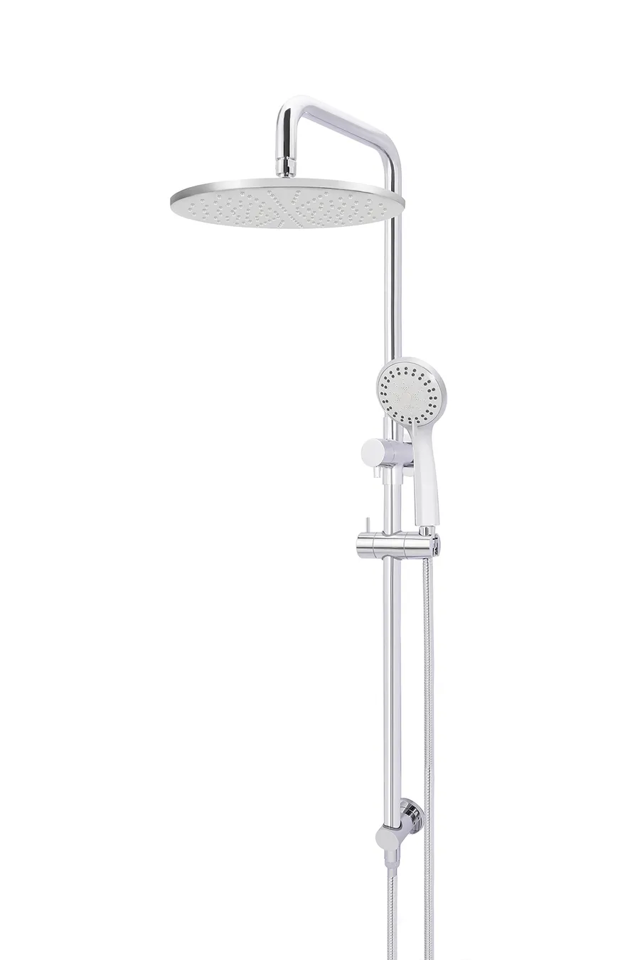 Meir | POLISHED CHROME ROUND COMBINATION SHOWER RAIL, 200MM ROSE, THREE-FUNCTION HAND SHOWER