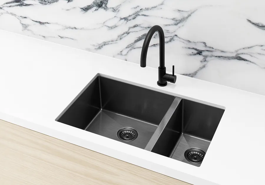 Meir | Lavello GUNMETAL BLACK KITCHEN SINK - ONE AND HALF BOWL 670 X 440 by Meir