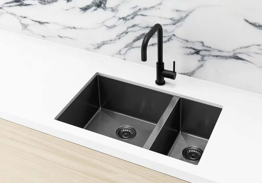 Meir | Lavello GUNMETAL BLACK KITCHEN SINK - ONE AND HALF BOWL 670 X 440 by Meir