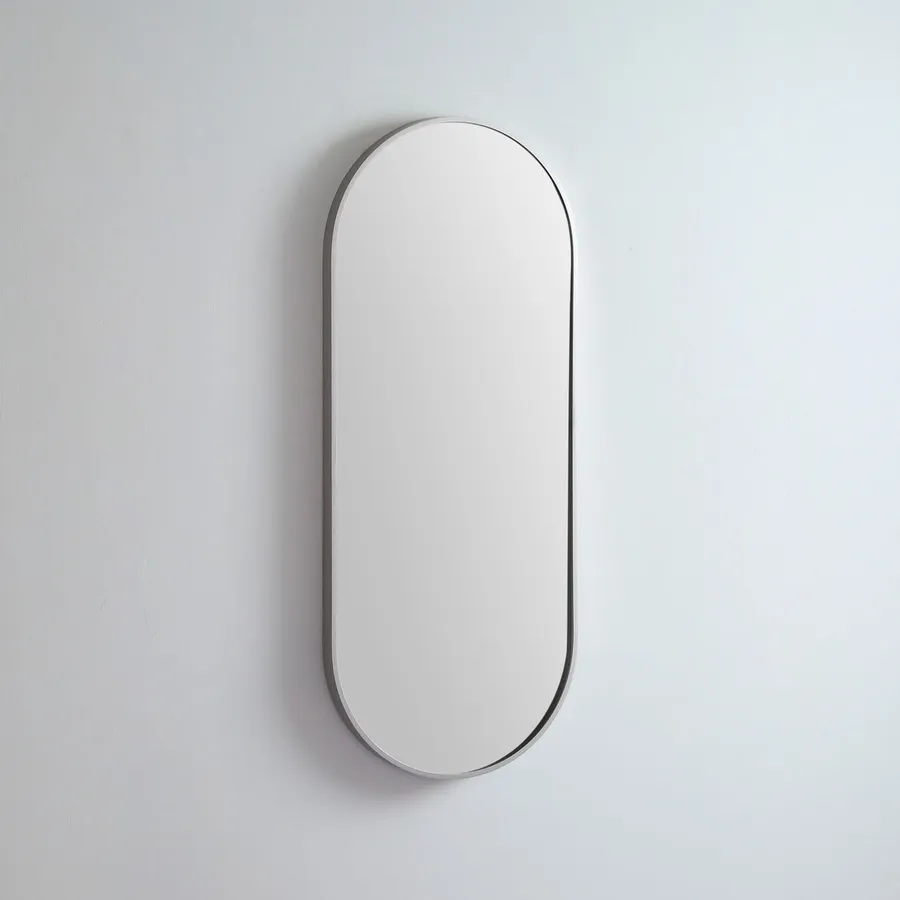 Modern Oblong Coloured Frame Bathroom Mirror - 7 colour options - 46cm x 121cm Britis Nickel