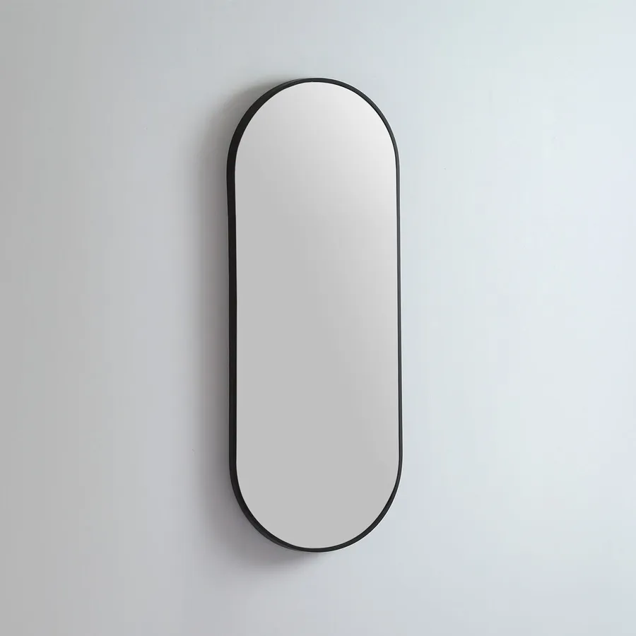 Modern Oblong Coloured Frame Bathroom Mirror - 7 colour options - 46cm x 121cm Manhattan Black