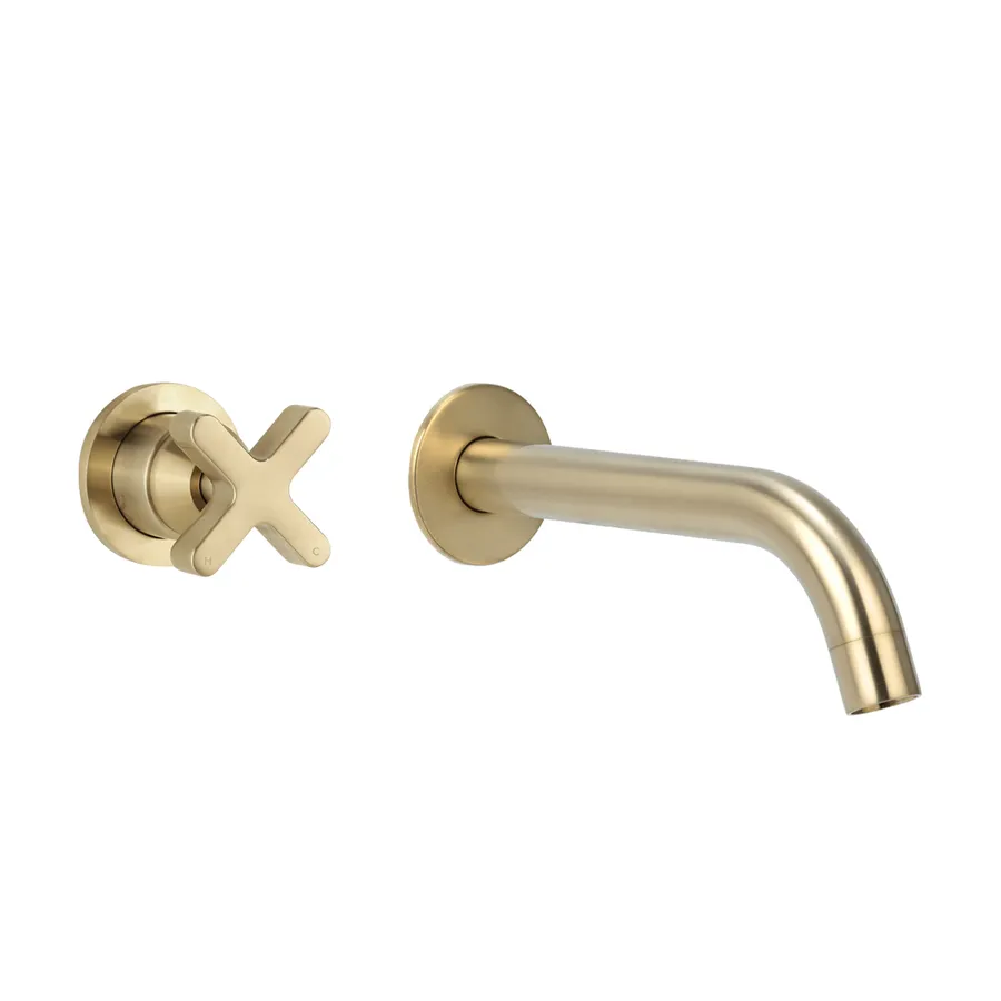 Cross Progressive Mixer Spout Set - Brushed Brass